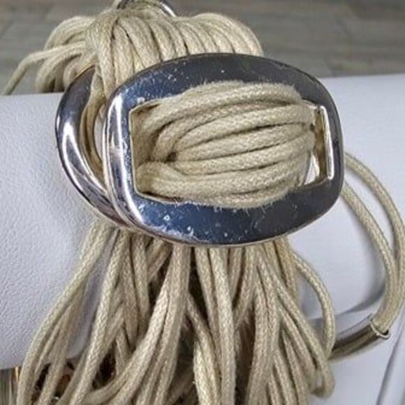 Gillian Julius Multi Strand Sand Color & Rhinestone, Silver Tube Bracelet 8"L - Picture 3 of 4